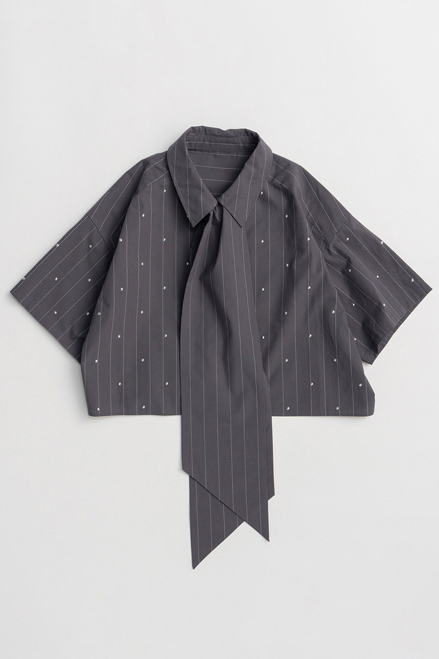 メゾンスペシャル/MAISON SPECIALの【予約販売】Studded Half-Sleeve Bow Tie Shirt/スタッズハーフスリーブボウタイシャツ(GRY(グレー)/21261315214)