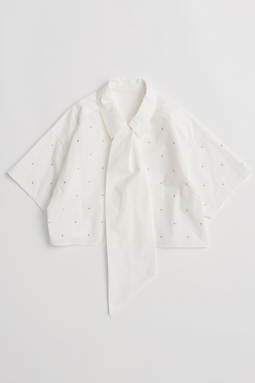 メゾンスペシャル/MAISON SPECIALの【予約販売】Studded Half-Sleeve Bow Tie Shirt/スタッズハーフスリーブボウタイシャツ(WHT(ホワイト)/21261315214)