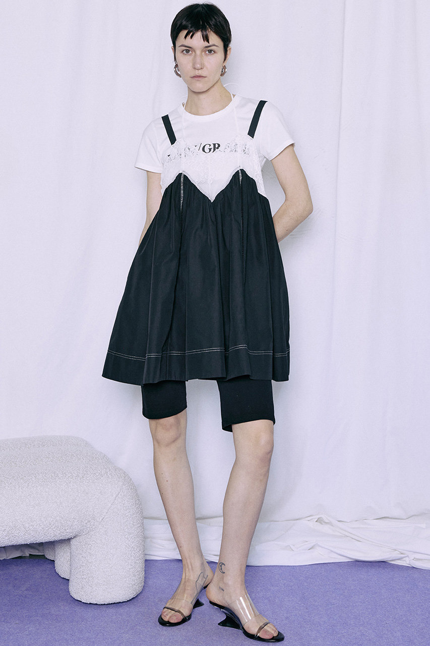 ブラックチュニック 五分袖 レース付き　eLLa ともとも MAISON SPECIAL(メゾンスペシャル)｜Lace V-Neck Tunic/レースVネック