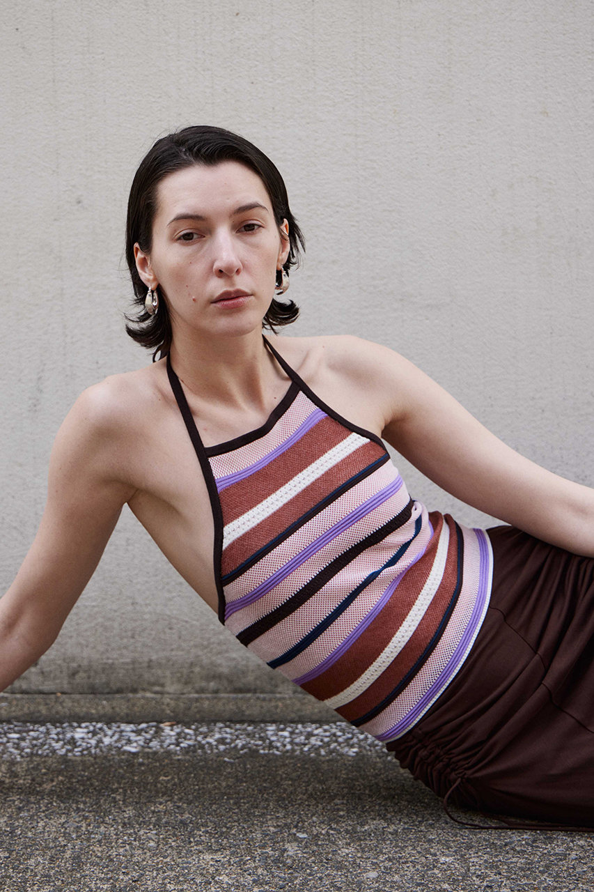 メゾンスペシャル/MAISON SPECIALの【予約販売】Border American Sleeve Knit Tank/ボーダーアメスリニットタンク(PNK(ピンク)/21261366303)