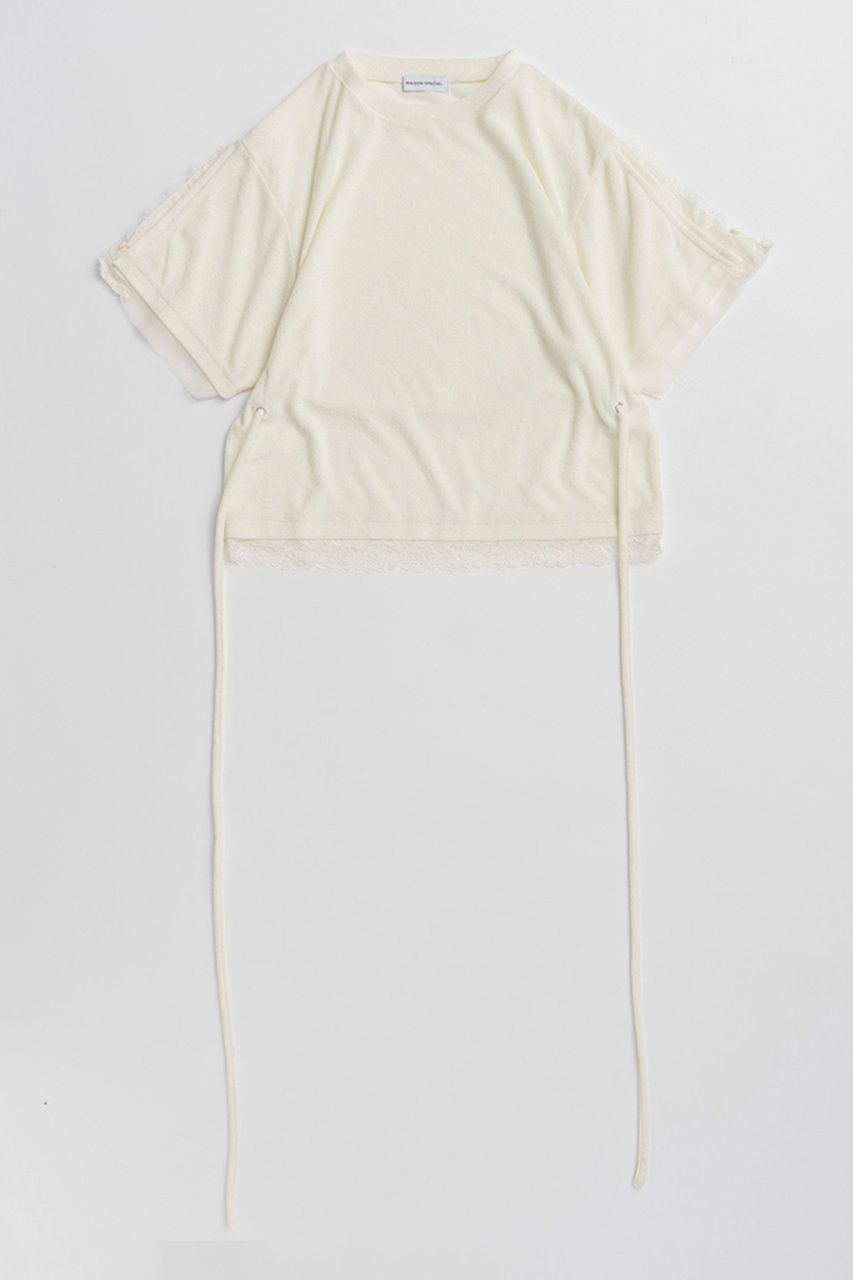 メゾンスペシャル/MAISON SPECIALの【予約販売】2WAY Lace Trim Pile T-Shirt/2WAYレーストリムパイルTシャツ(WHT(ホワイト)/21261415315)