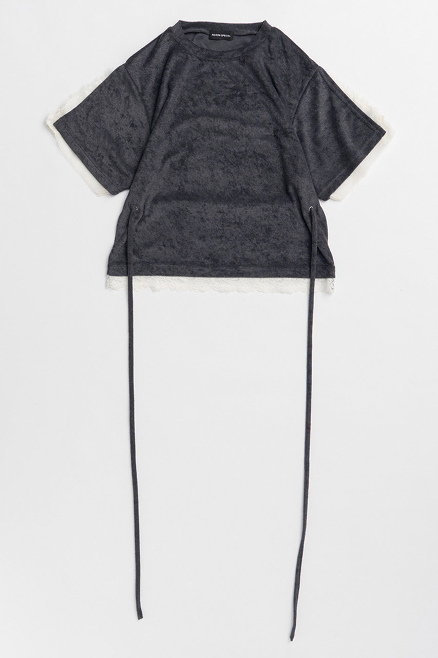 メゾンスペシャル/MAISON SPECIALの【予約販売】2WAY Lace Trim Pile T-Shirt/2WAYレーストリムパイルTシャツ(C.GRY(チャコールグレー)/21261415315)