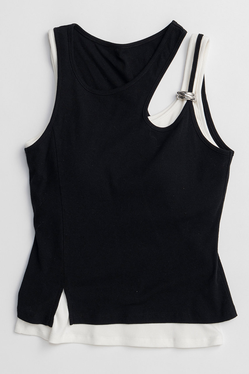 メゾンスペシャル/MAISON SPECIALの【予約販売】Motif Layered Tank Top/モチーフ付レイヤードタンクトップ(BLK(ブラック)/21261415708)