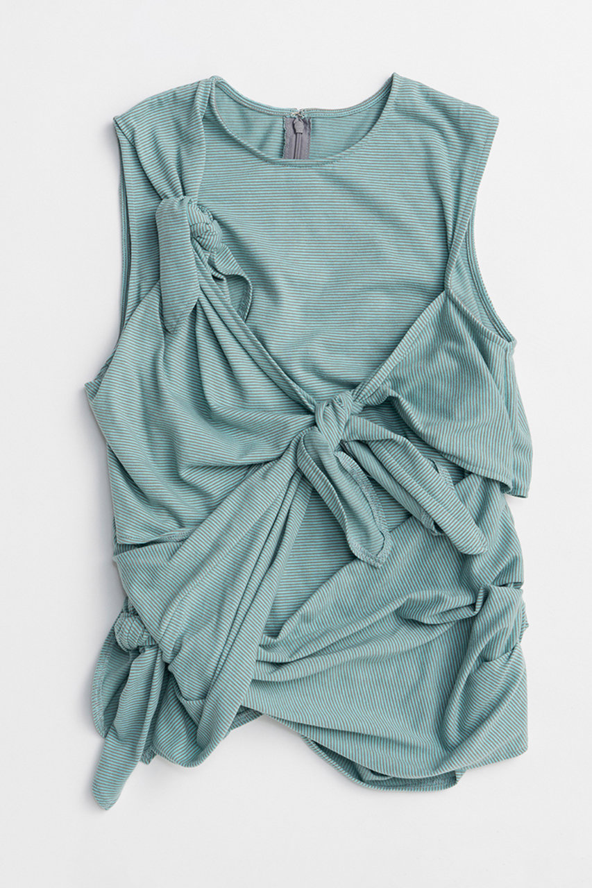 メゾンスペシャル/MAISON SPECIALのKnot Sleeveless Border T-Shirt/ノットノースリーブボーダーTEE(BLU(ブルー)/21261415810)