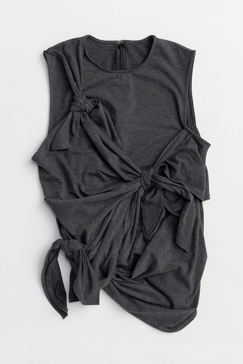メゾンスペシャル/MAISON SPECIALのKnot Sleeveless Border T-Shirt/ノットノースリーブボーダーTEE(BLK(ブラック)/21261415810)