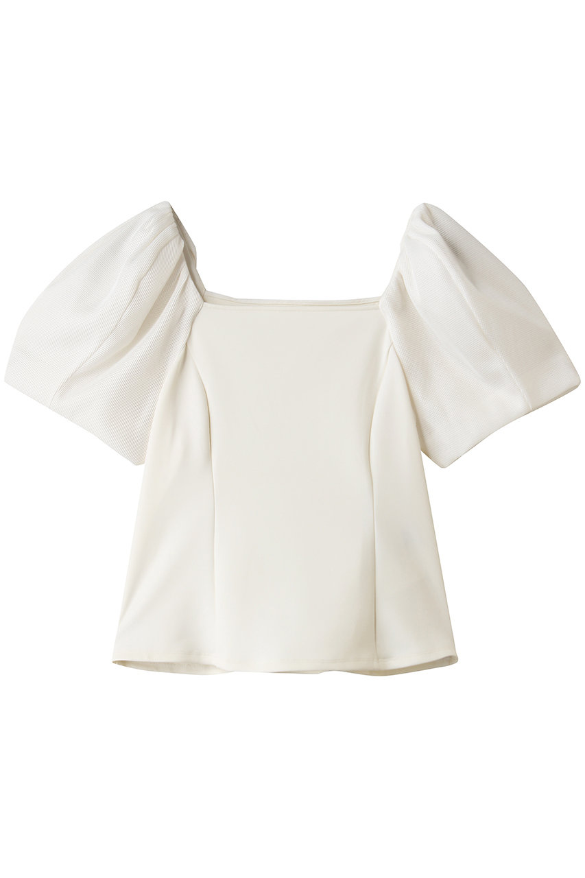MAISON SPECIAL Mesh Bonded Sleeve Top/メッシュダンボールスリーブトップス (WHT(ホワイト), FREE) メゾンスペシャル ELLE SHOP