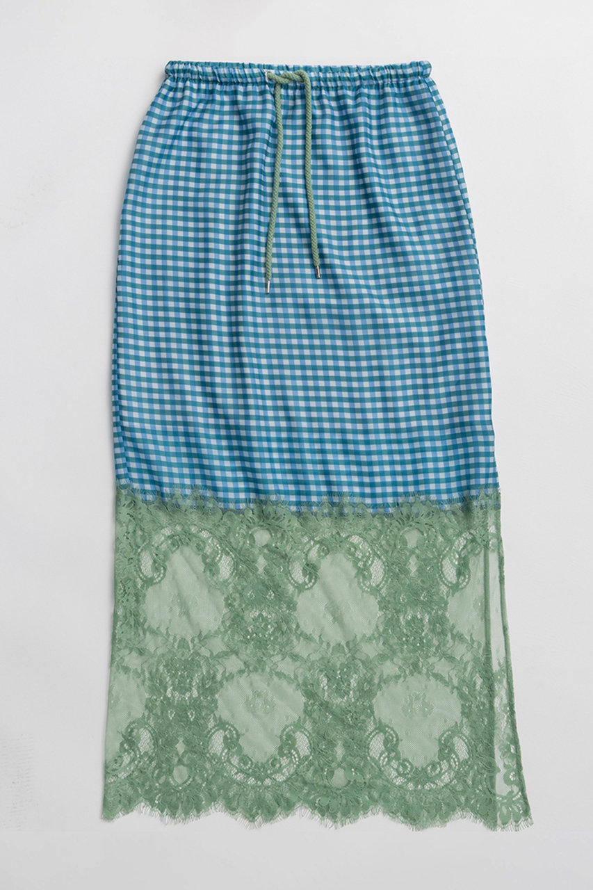 メゾンスペシャル/MAISON SPECIALのCheck Lace Tight Skirt/チェックレースタイトスカート(BLU(ブルー)/21261516303)
