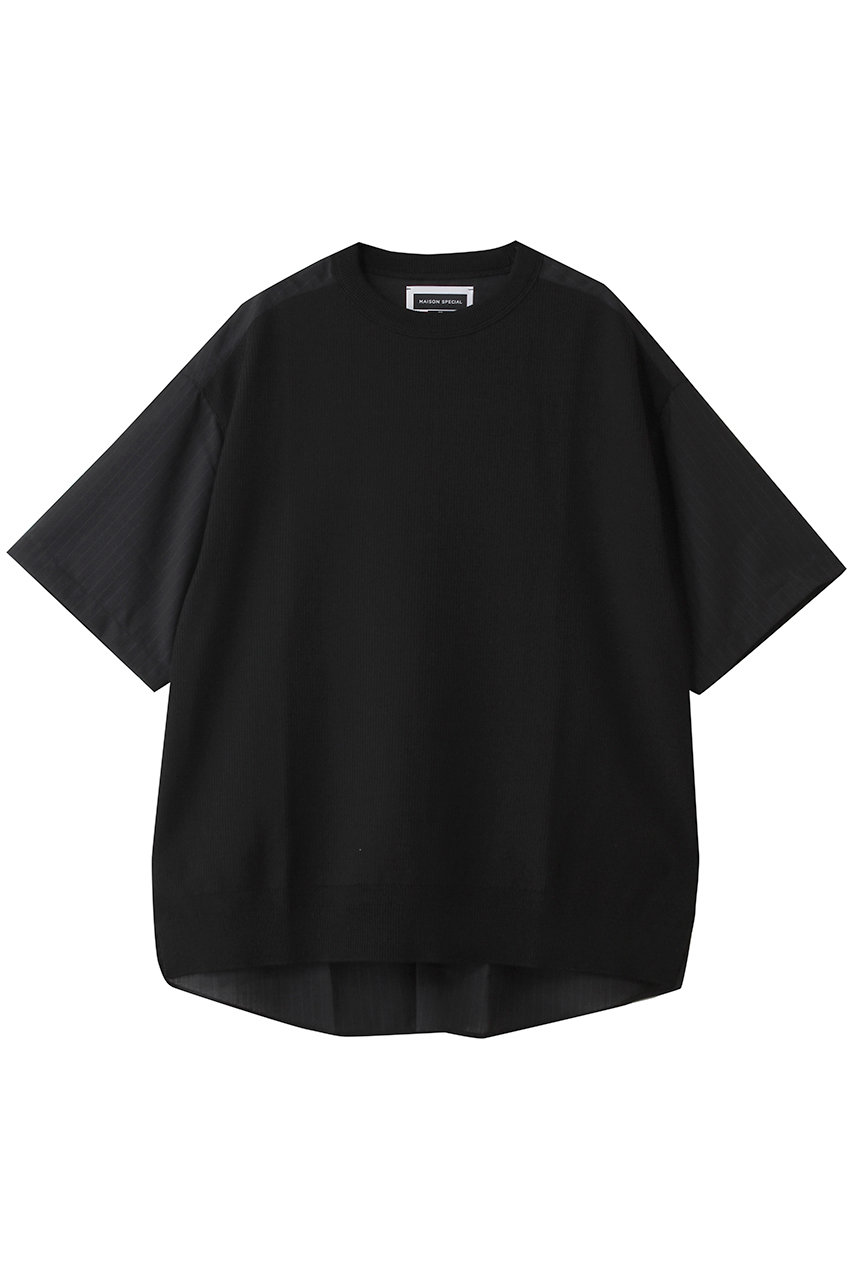 メゾンスペシャル/MAISON SPECIALの布帛ドッキング S/S ニットTEE(BLK(ブラック)/11261361321)