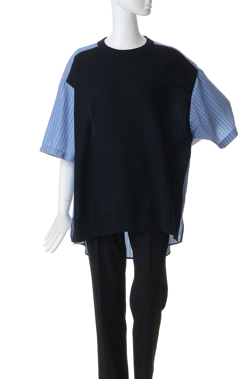 MAISON SPECIAL(メゾンスペシャル)｜布帛ドッキング S/S ニットTEE/BLK
