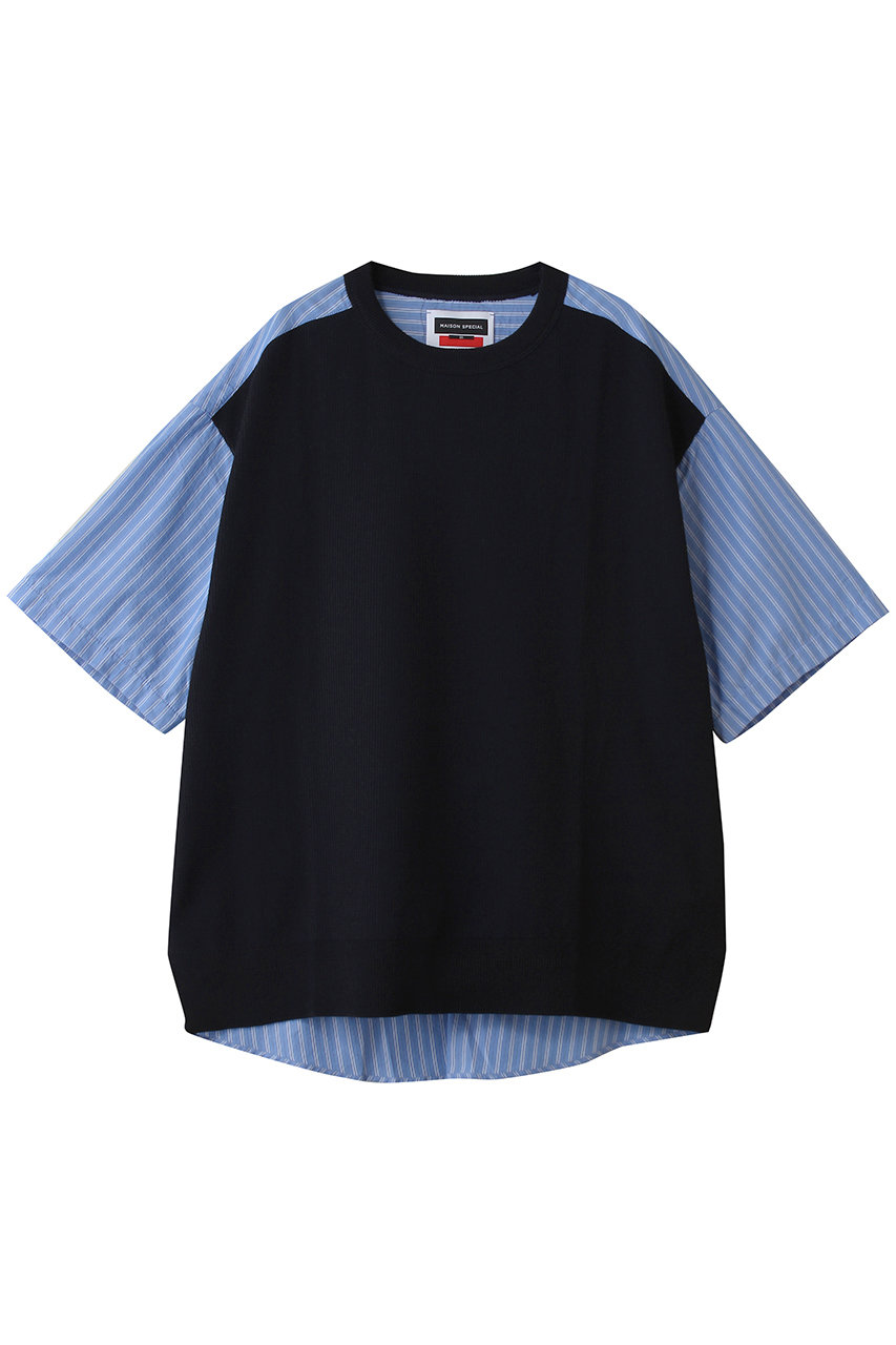 メゾンスペシャル/MAISON SPECIALの布帛ドッキング S/S ニットTEE(NVY(ネイビー)/11261361321)