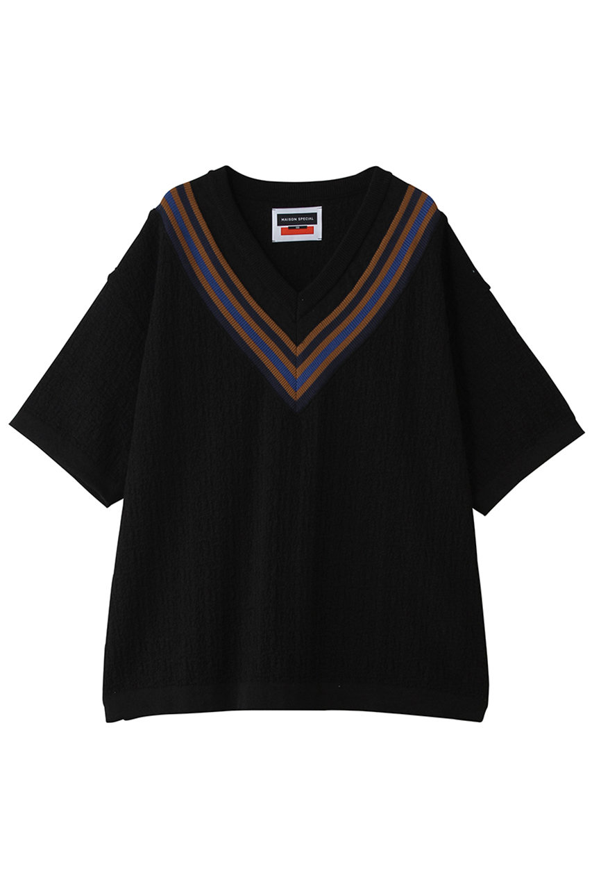 メゾンスペシャル/MAISON SPECIALの【UNISEX】Vネック チルデンニットTEE(BLK(ブラック)/11261361319)