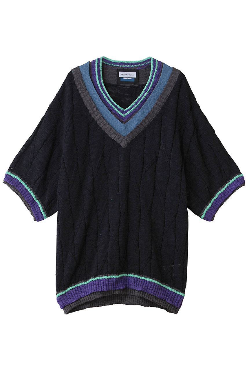 メゾンスペシャル/MAISON SPECIALの【UNISEX】Vネックマルチレイヤード S/SニットTEE(NVY(ネイビー)/11261361311)