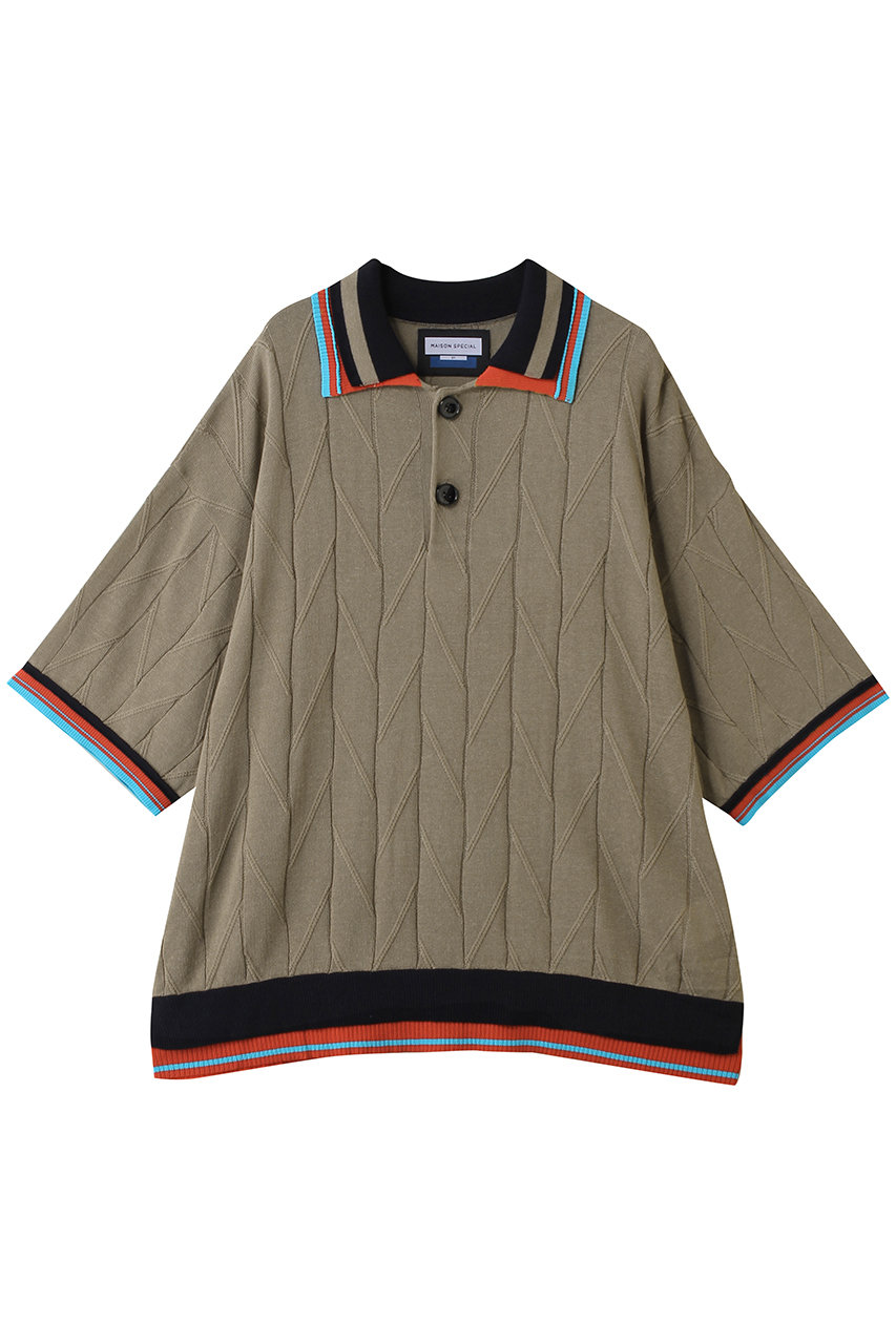 メゾンスペシャル/MAISON SPECIALの【UNISEX】レイヤードライン衿 ジオメトリックニットポロS/S(BGE(ベージュ)/11261361314)