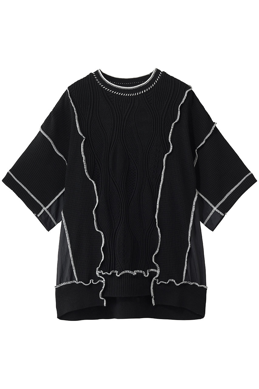 メゾンスペシャル/MAISON SPECIALの【UNISEX】異素材ドッキングメロウ クルーネック S/S ニットTEE(BLK(ブラック)/11261361325)