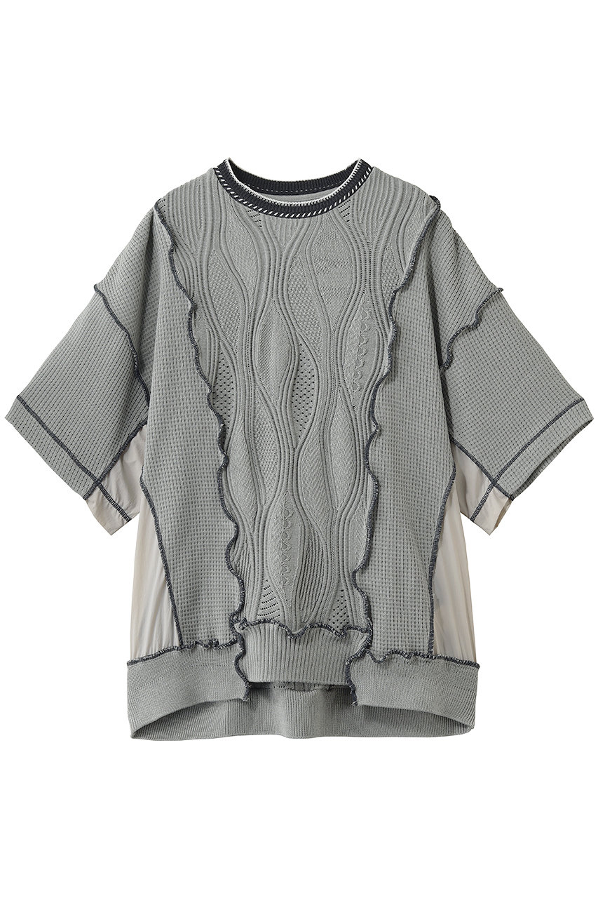 メゾンスペシャル/MAISON SPECIALの【UNISEX】異素材ドッキングメロウ クルーネック S/S ニットTEE(G.BGE(グレーベージュ)/11261361325)