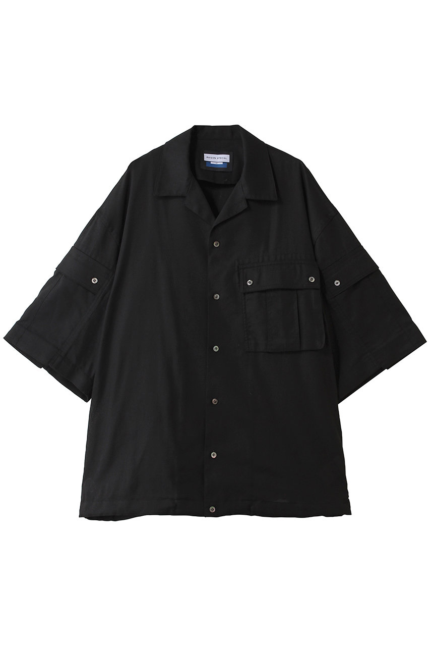 メゾンスペシャル/MAISON SPECIALの【UNISEX】カーゴポケット シアーオープンカラーシャツ(BLK(ブラック)/11261311506)