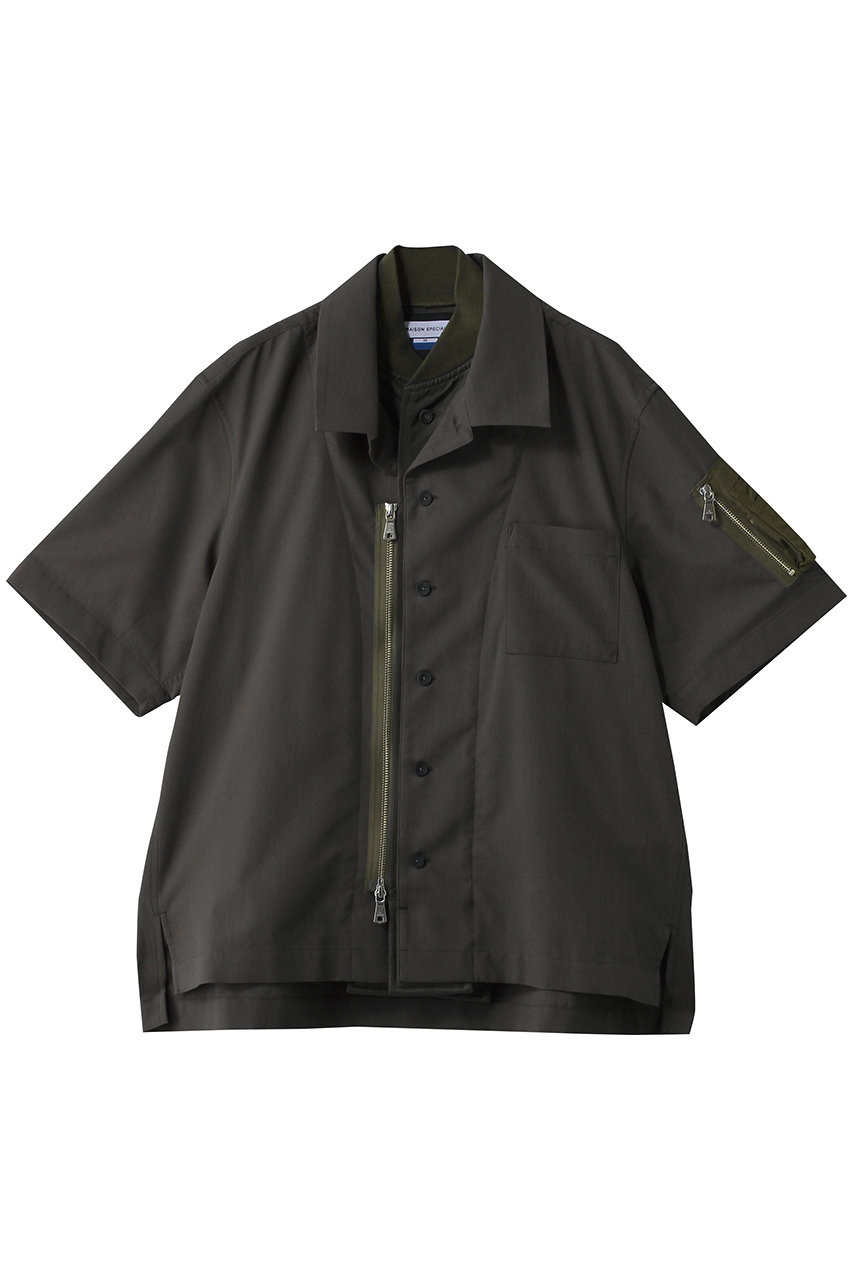 メゾンスペシャル/MAISON SPECIALの【UNISEX】レイヤリングMA-1 オープンカラーS/Sシャツ(C.GRY(チャコールグレー)/11261311632)