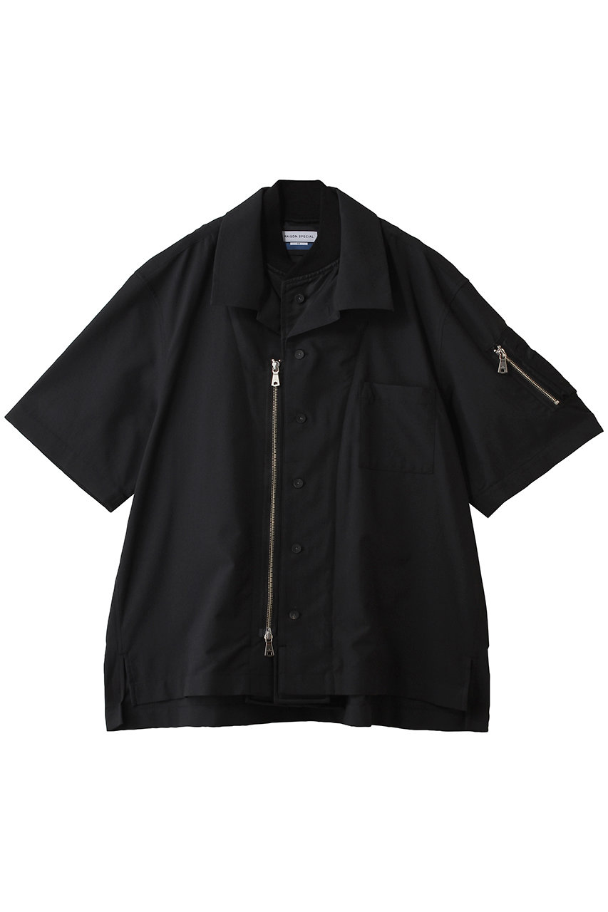 メゾンスペシャル/MAISON SPECIALの【UNISEX】レイヤリングMA-1 オープンカラーS/Sシャツ(BLK(ブラック)/11261311632)