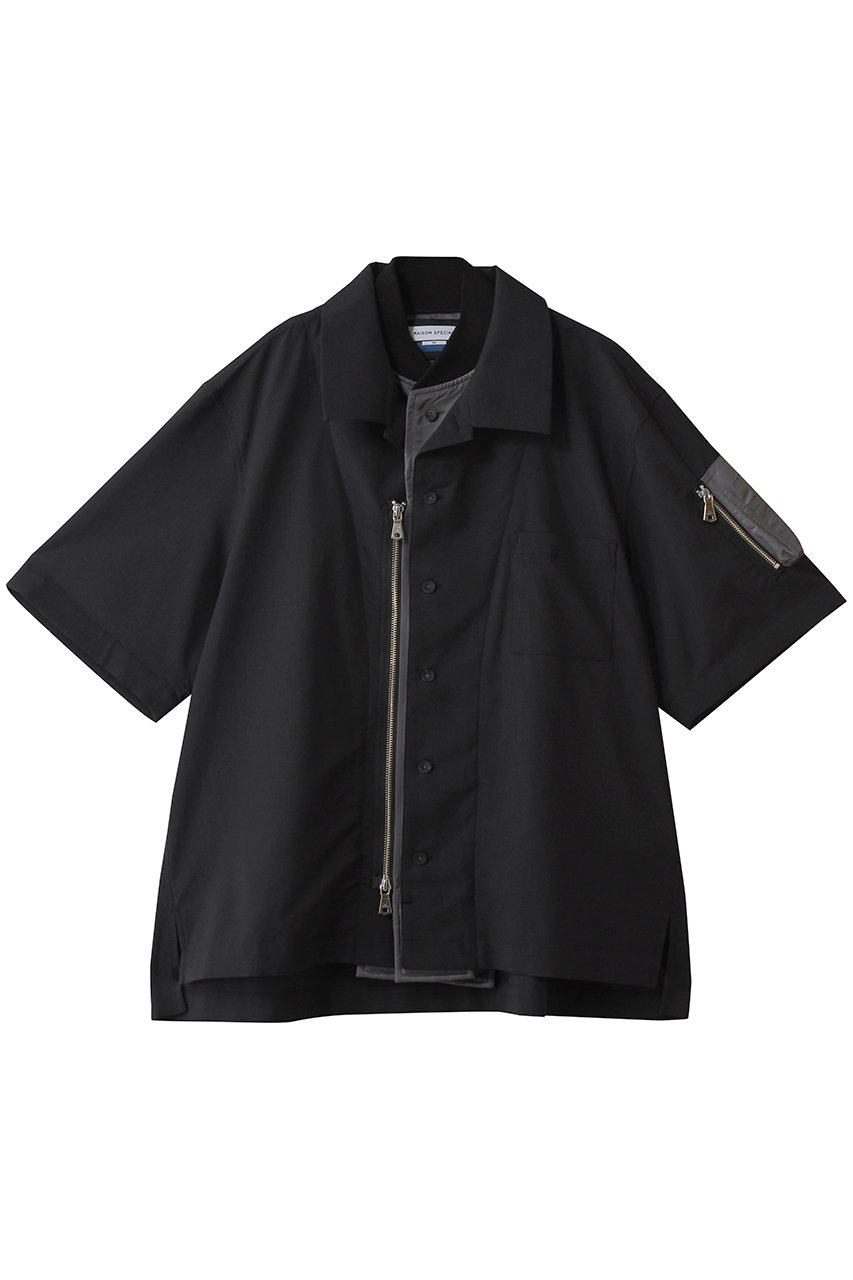 メゾンスペシャル/MAISON SPECIALの【UNISEX】レイヤリングMA-1 オープンカラーS/Sシャツ(KHK(カーキ)/11261311632)