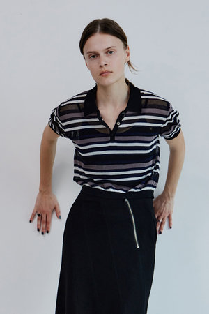 メゾンスペシャル/MAISON SPECIALの【予約販売】Sheer Border Knit Polo/シアーボーダーニットポロ(110100/110102)