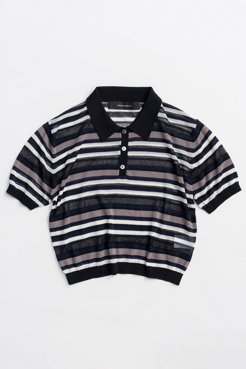 メゾンスペシャル/MAISON SPECIALの【予約販売】Sheer Border Knit Polo/シアーボーダーニットポロ(BLK(ブラック)/21261366305)
