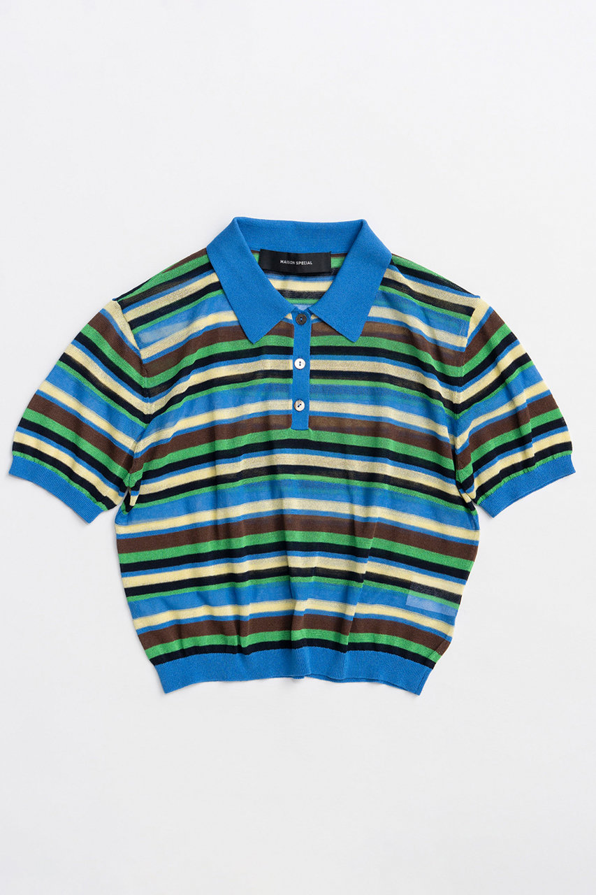 メゾンスペシャル/MAISON SPECIALの【予約販売】Sheer Border Knit Polo/シアーボーダーニットポロ(BLU(ブルー)/21261366305)