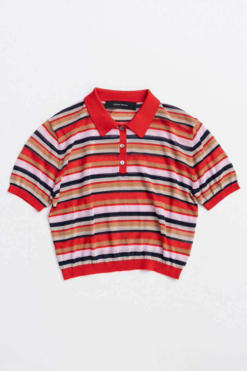 メゾンスペシャル/MAISON SPECIALの【予約販売】Sheer Border Knit Polo/シアーボーダーニットポロ(RED(レッド)/21261366305)