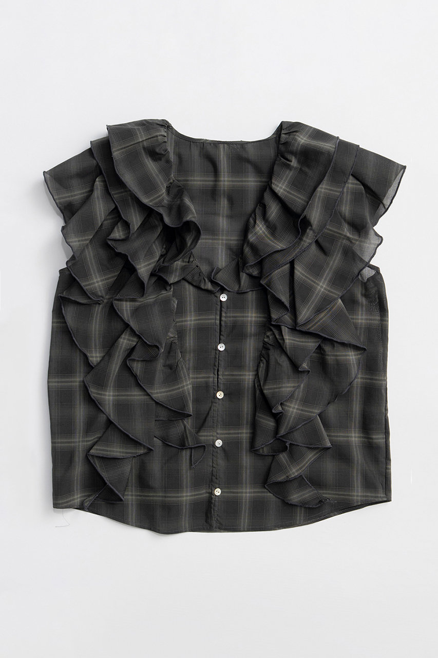 メゾンスペシャル/MAISON SPECIALの【予約販売】Ruffle Check Shirts/ラッフルチェックシャツ(BLK(ブラック)/21261316306)