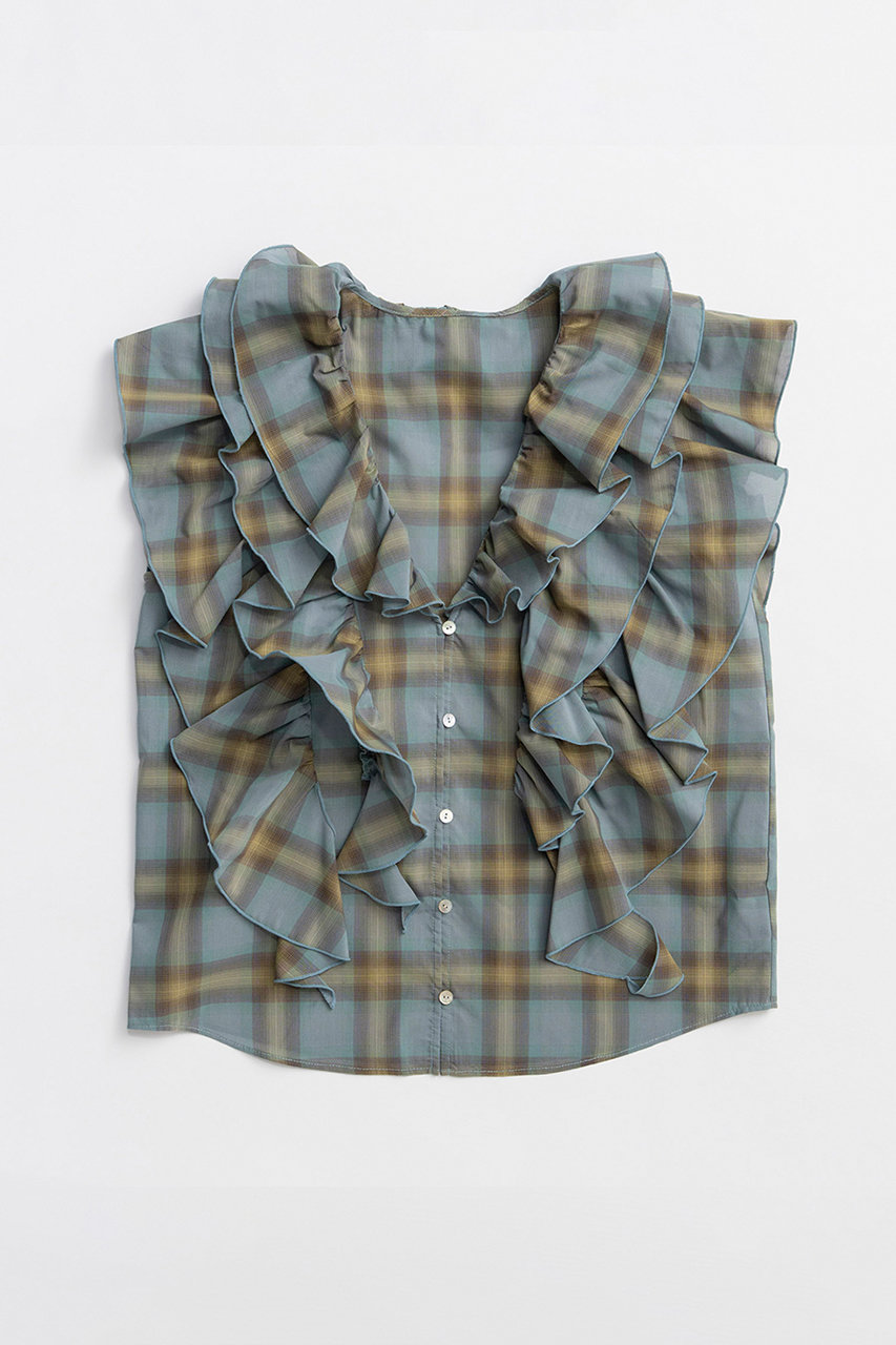 メゾンスペシャル/MAISON SPECIALの【予約販売】Ruffle Check Shirts/ラッフルチェックシャツ(BLU(ブルー)/21261316306)