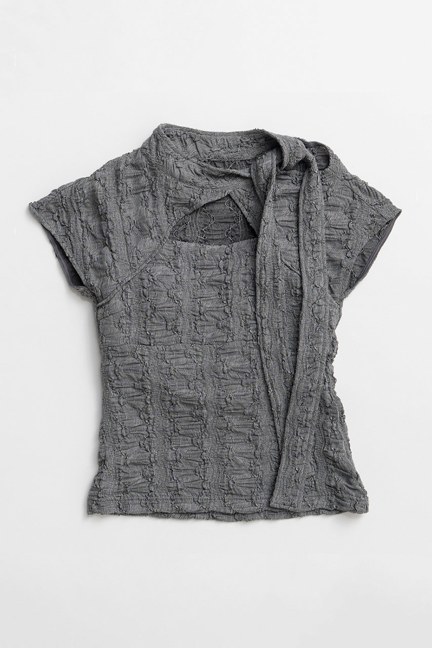 メゾンスペシャル/MAISON SPECIALの【予約販売】Cut-Out Bow Tie Bolero Layered Top/カットアウトボウタイボレロレイヤードトップ(GRY(グレー)/21261415213)