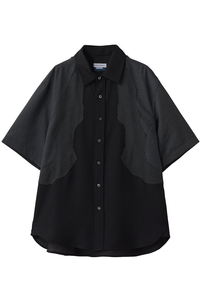 メゾンスペシャル/MAISON SPECIALの【UNISEX】シアー ジグザグ切替S/Sシャツ(BLK(ブラック)/11261311509)
