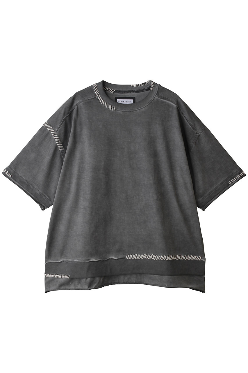 メゾンスペシャル/MAISON SPECIALの【UNISEX】オーバーダイエンブロイダリークルーネックTEE(BLK(ブラック)/11261411348)