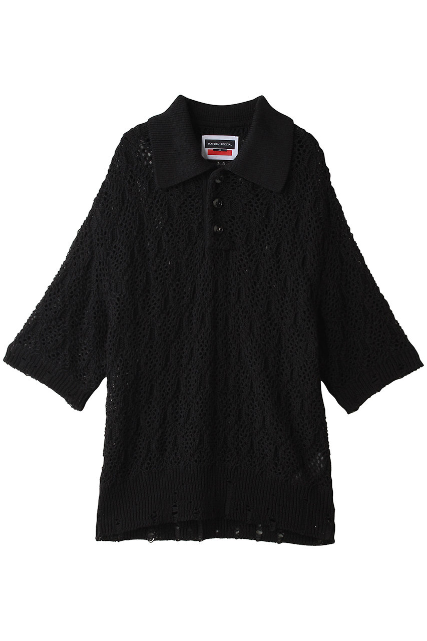 メゾンスペシャル/MAISON SPECIALの【UNISEX】シアーレースメッシュ ニットポロシャツ(BLK(ブラック)/11261361207)