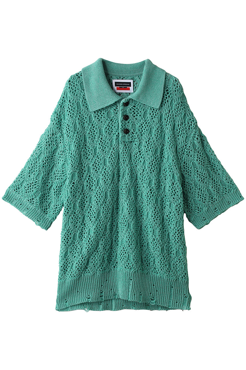 メゾンスペシャル/MAISON SPECIALの【UNISEX】シアーレースメッシュ ニットポロシャツ(L.GRN(ライトグリーン)/11261361207)