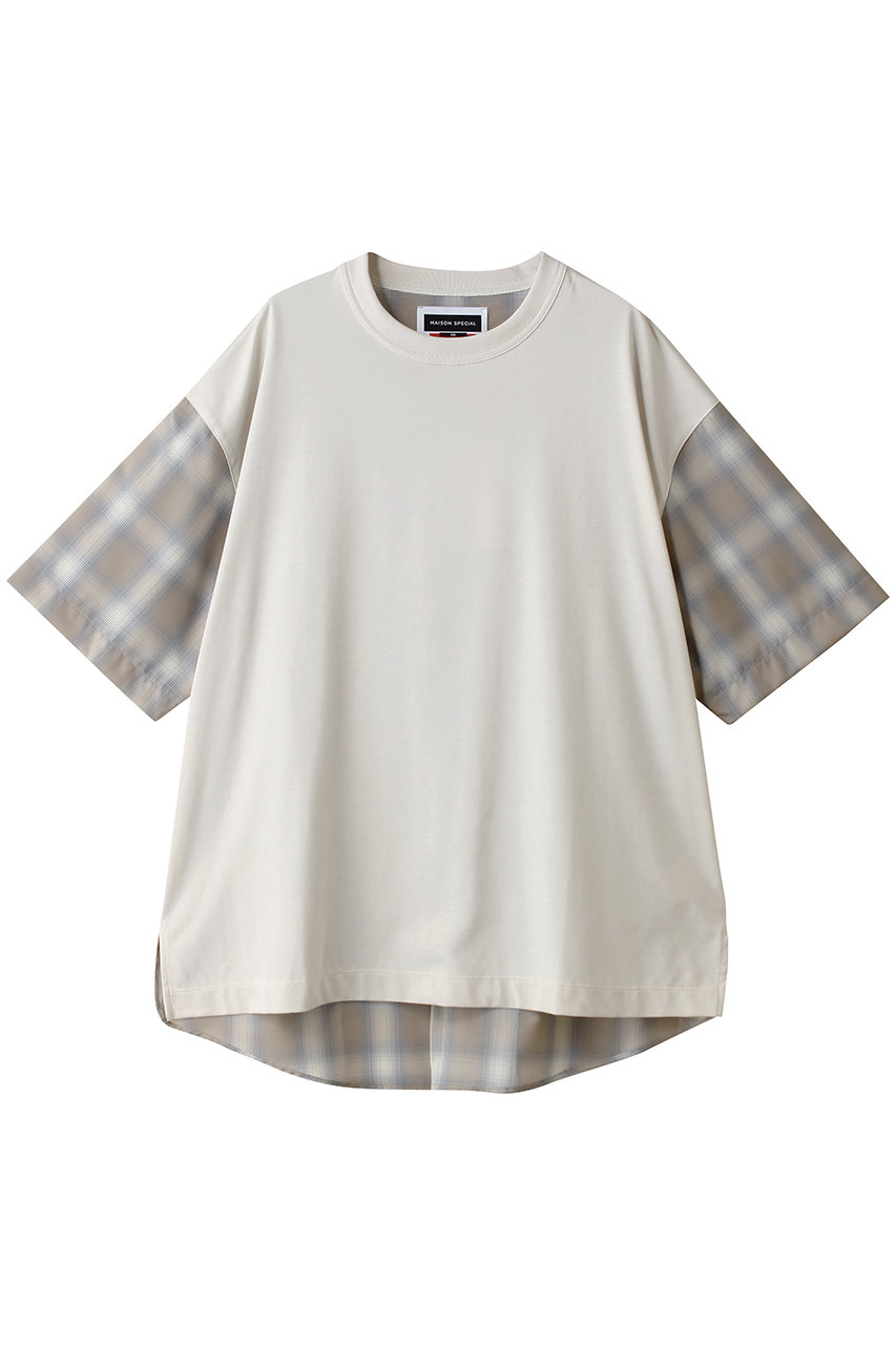メゾンスペシャル/MAISON SPECIALの【UNISEX】異素材切替 チェックコンビネーション S/S TEE(G.BGE(グレーベージュ)/11261411352)