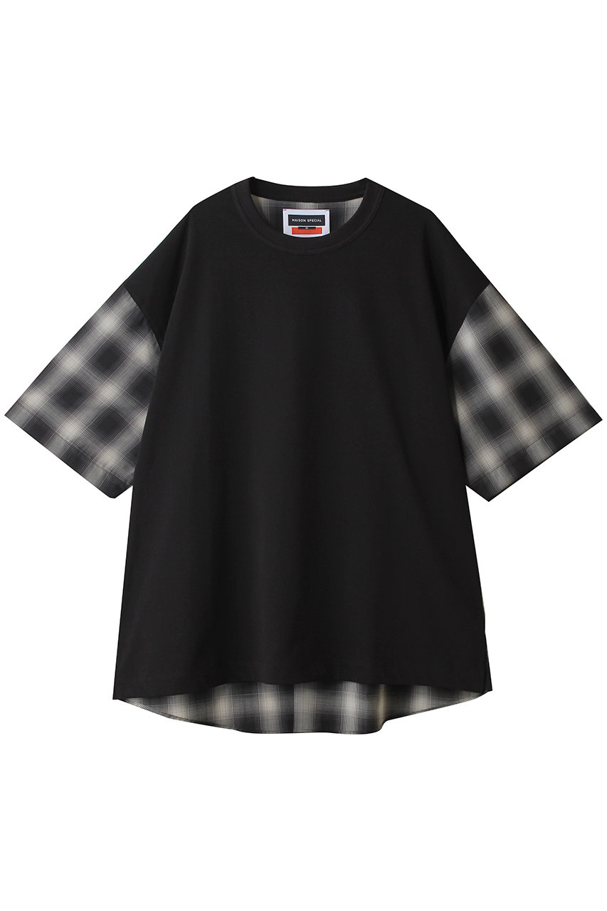 メゾンスペシャル/MAISON SPECIALの【UNISEX】異素材切替 チェックコンビネーション S/S TEE(BLK(ブラック)/11261411352)