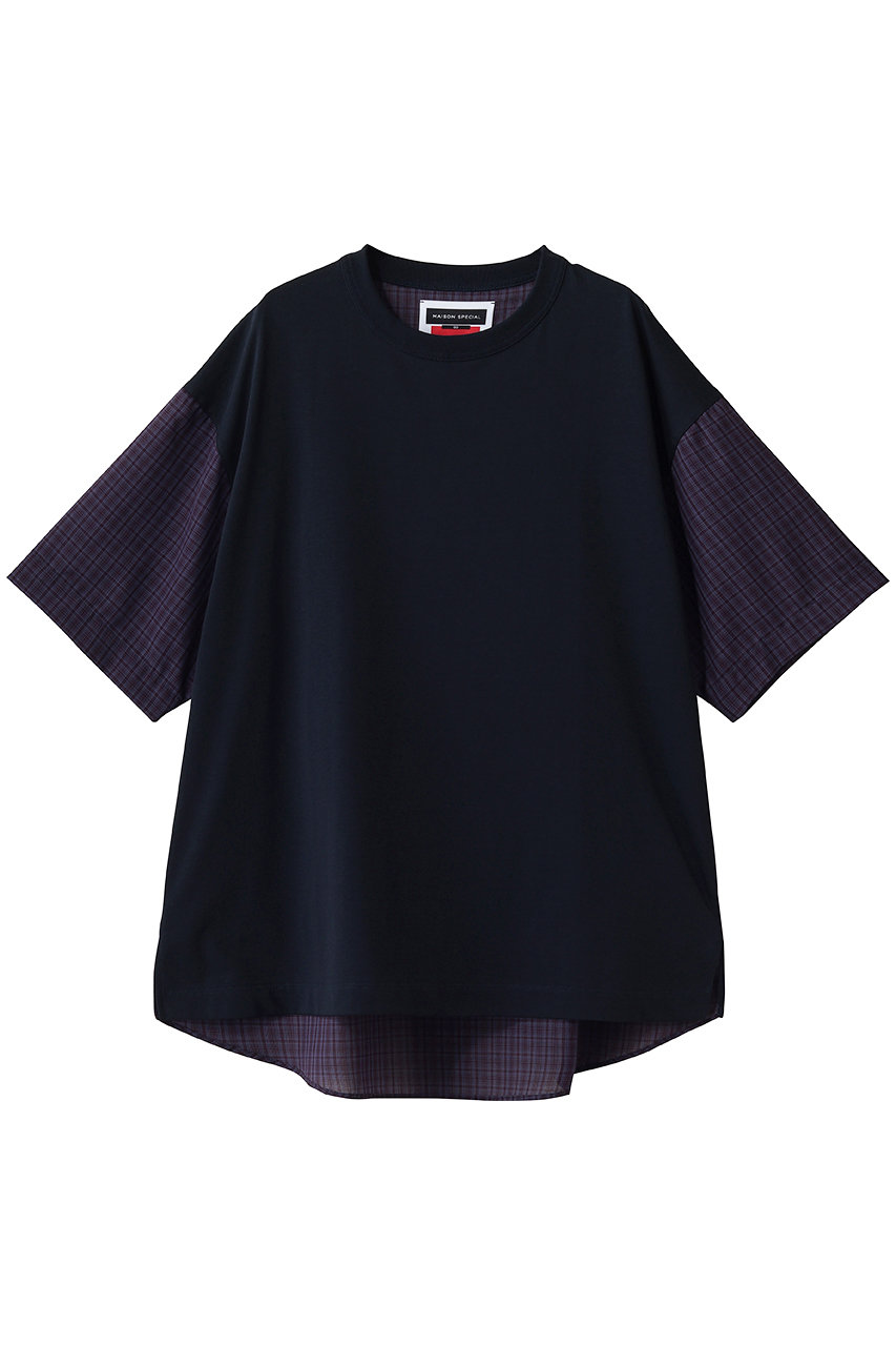 メゾンスペシャル/MAISON SPECIALの【UNISEX】異素材切替 チェックコンビネーション S/S TEE(NVY(ネイビー)/11261411352)