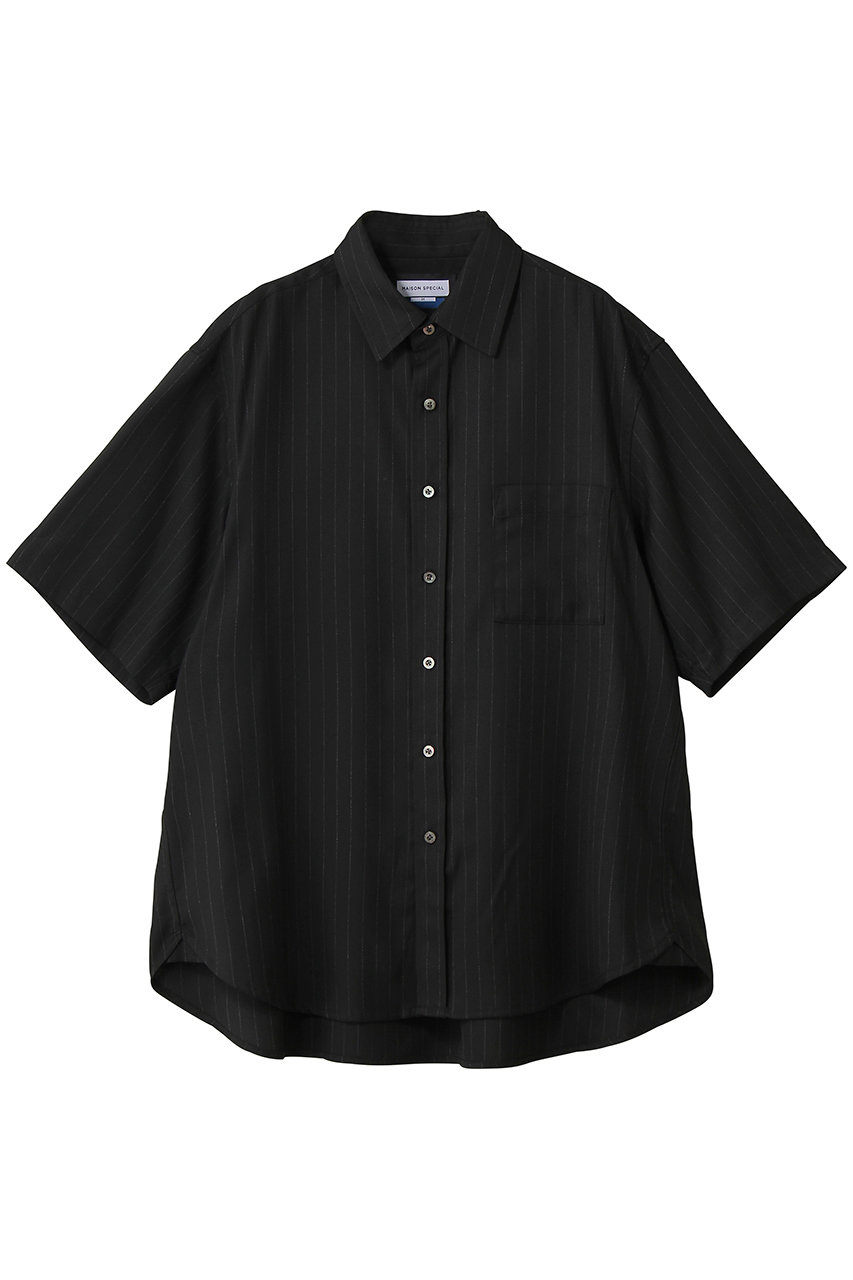 メゾンスペシャル/MAISON SPECIALの【UNISEX】Airyストライプギャバジン Prime-Over S/S シャツ(BLK(ブラック)/11261311637)