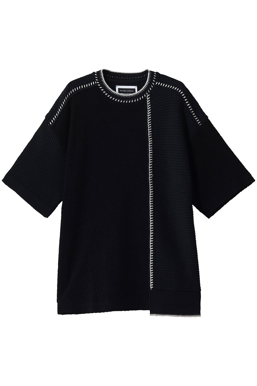 メゾンスペシャル/MAISON SPECIALの【UNISEX】異素材ドッキング ランダムパイル ハンドステッチ S/S TEE(BLK(ブラック)/11261411356)