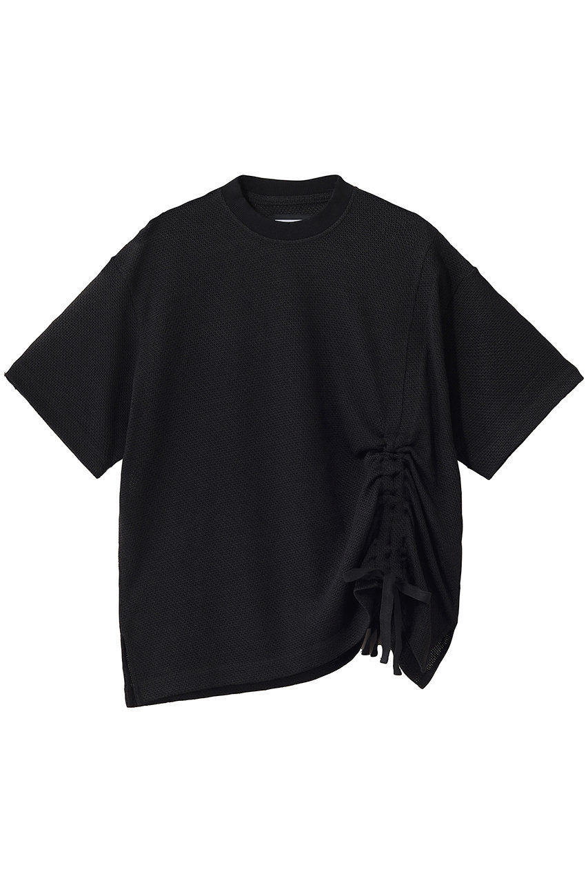 メゾンスペシャル/MAISON SPECIALの【UNISEX】ラッセルメッシュ アシンメトリーシャーリングTEE S/S(BLK(ブラック)/11261411503)