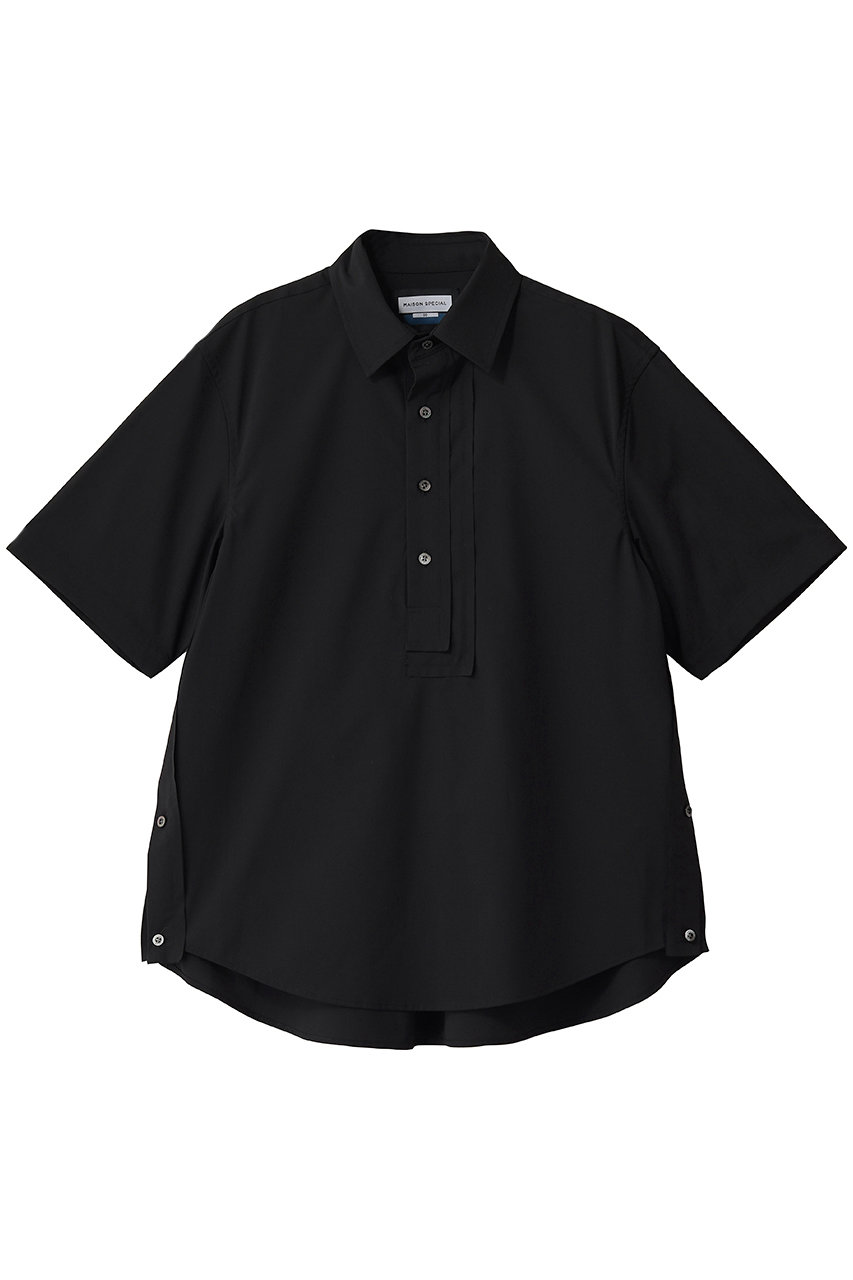 メゾンスペシャル/MAISON SPECIALの【UNISEX】アシンメトリーフロント S/Sプルオーバーシャツ(BLK(ブラック)/11261311511)