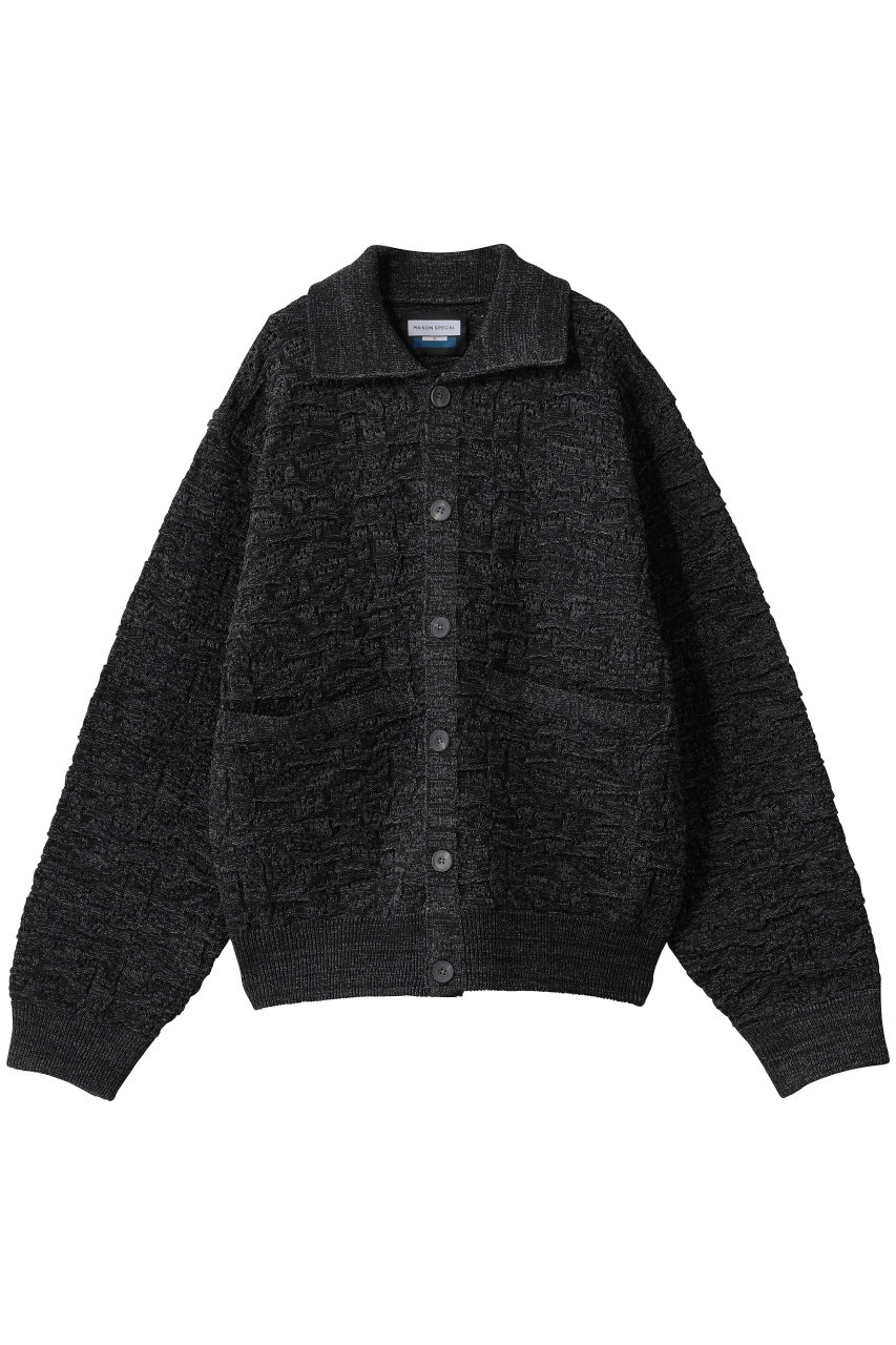 メゾンスペシャル/MAISON SPECIALの【UNISEX】メランジランダムタック 襟付きニットカーデ(BLK(ブラック)/11262361606)