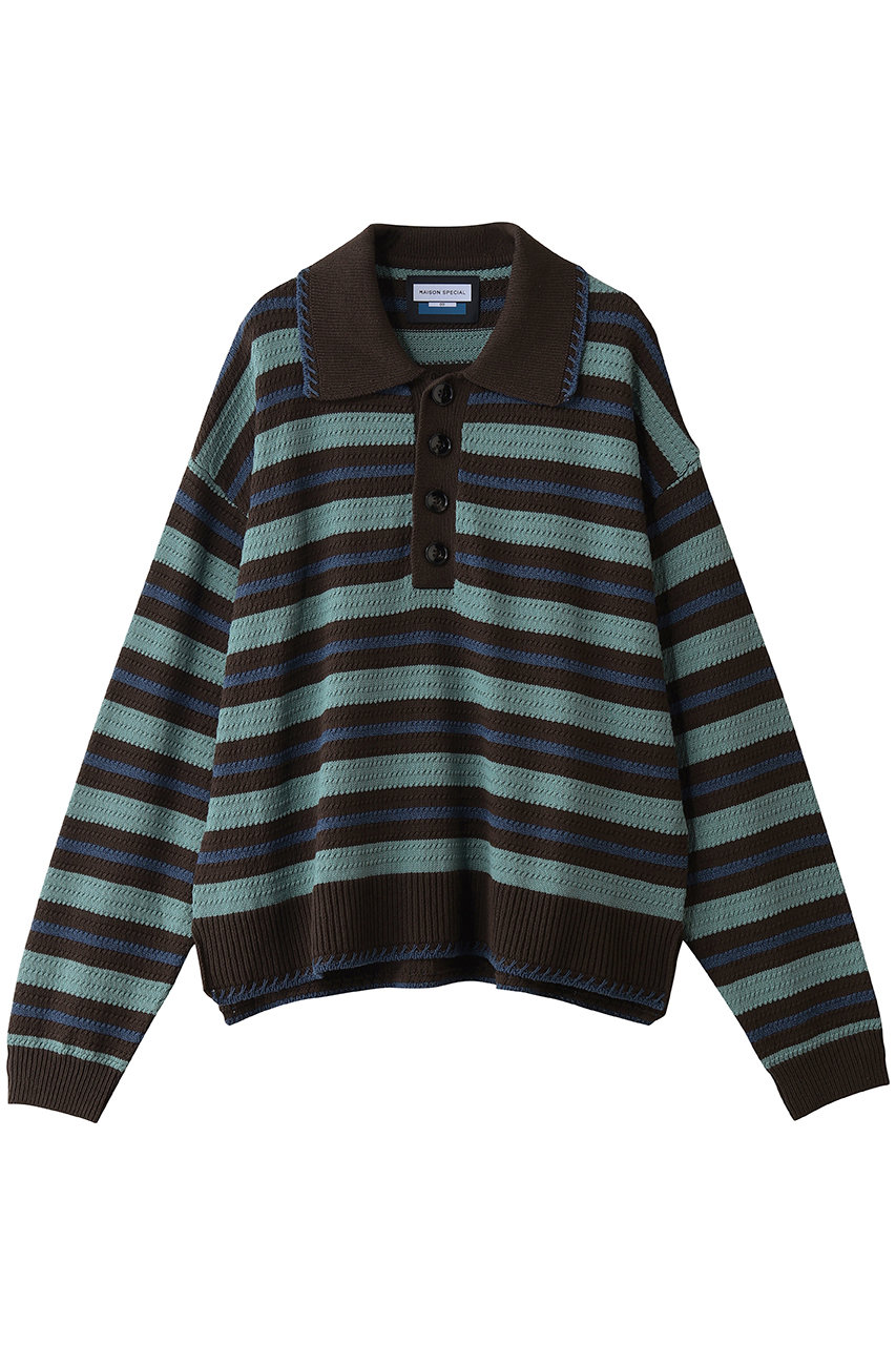メゾンスペシャル/MAISON SPECIALの【UNISEX】ボーダーニットポロ(L.GRN(ライトグリーン)/11262361324)
