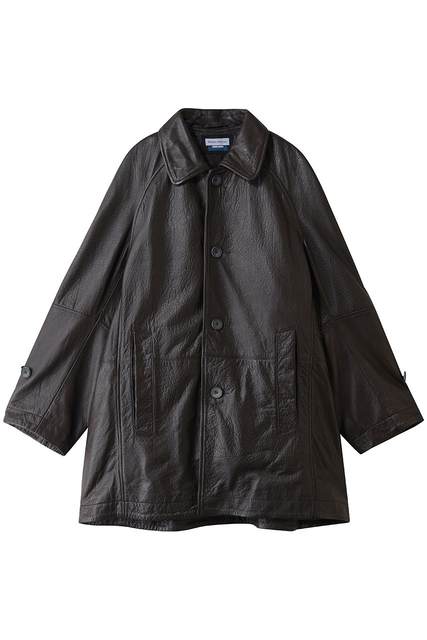 MAISON SPECIAL 【UNISEX】グレインレザー ラグランハーフコート (BRN(ブラウン), 0) メゾンスペシャル ELLE SHOP