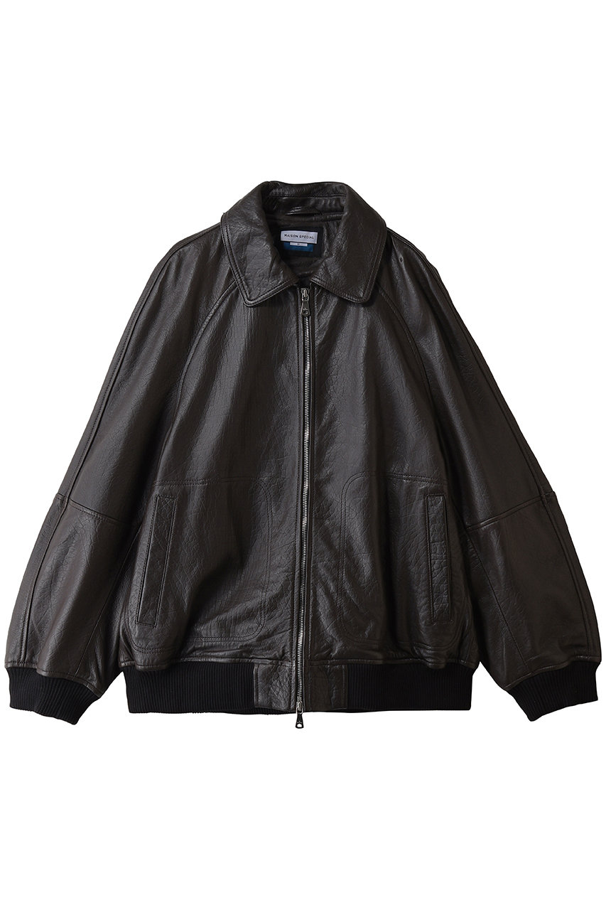 MAISON SPECIAL 【UNISEX】グレインレザー 襟付きラグランリブブルゾン (BRN(ブラウン), 2) メゾンスペシャル ELLE SHOP