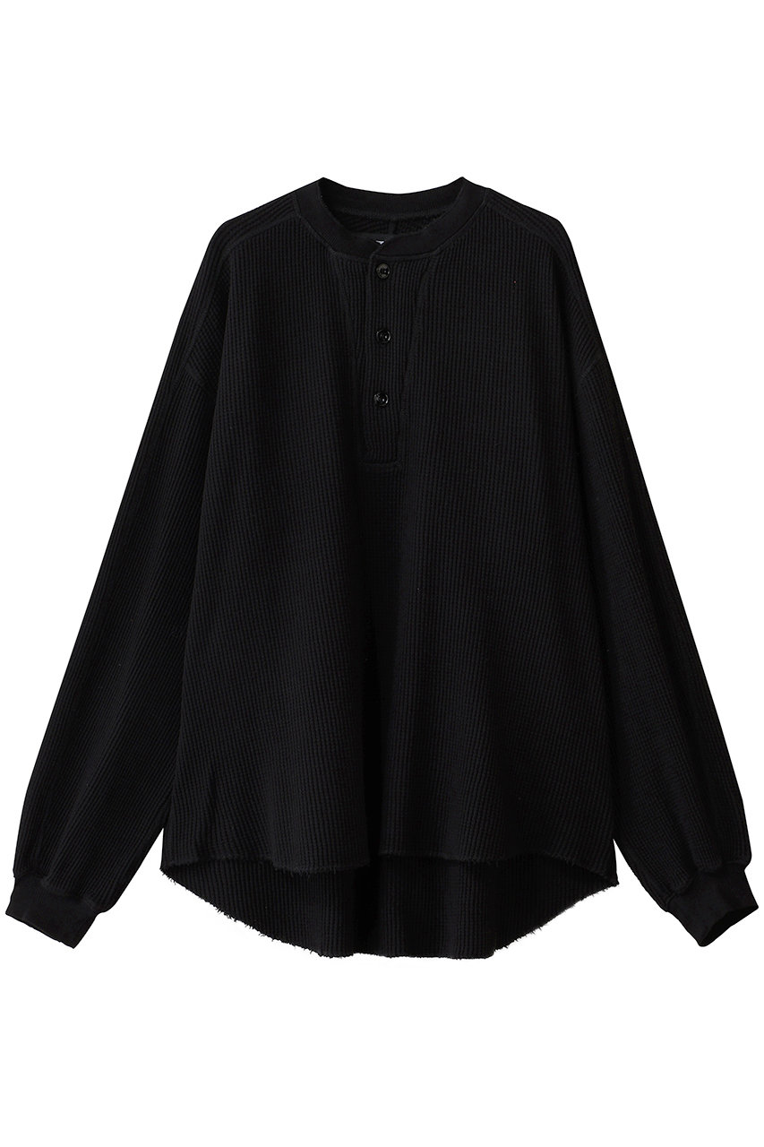 MAISON SPECIAL 【UNISEX】ワッフルヘンリーネック L/S TEE (BLK(ブラック), 0) メゾンスペシャル ELLE SHOP