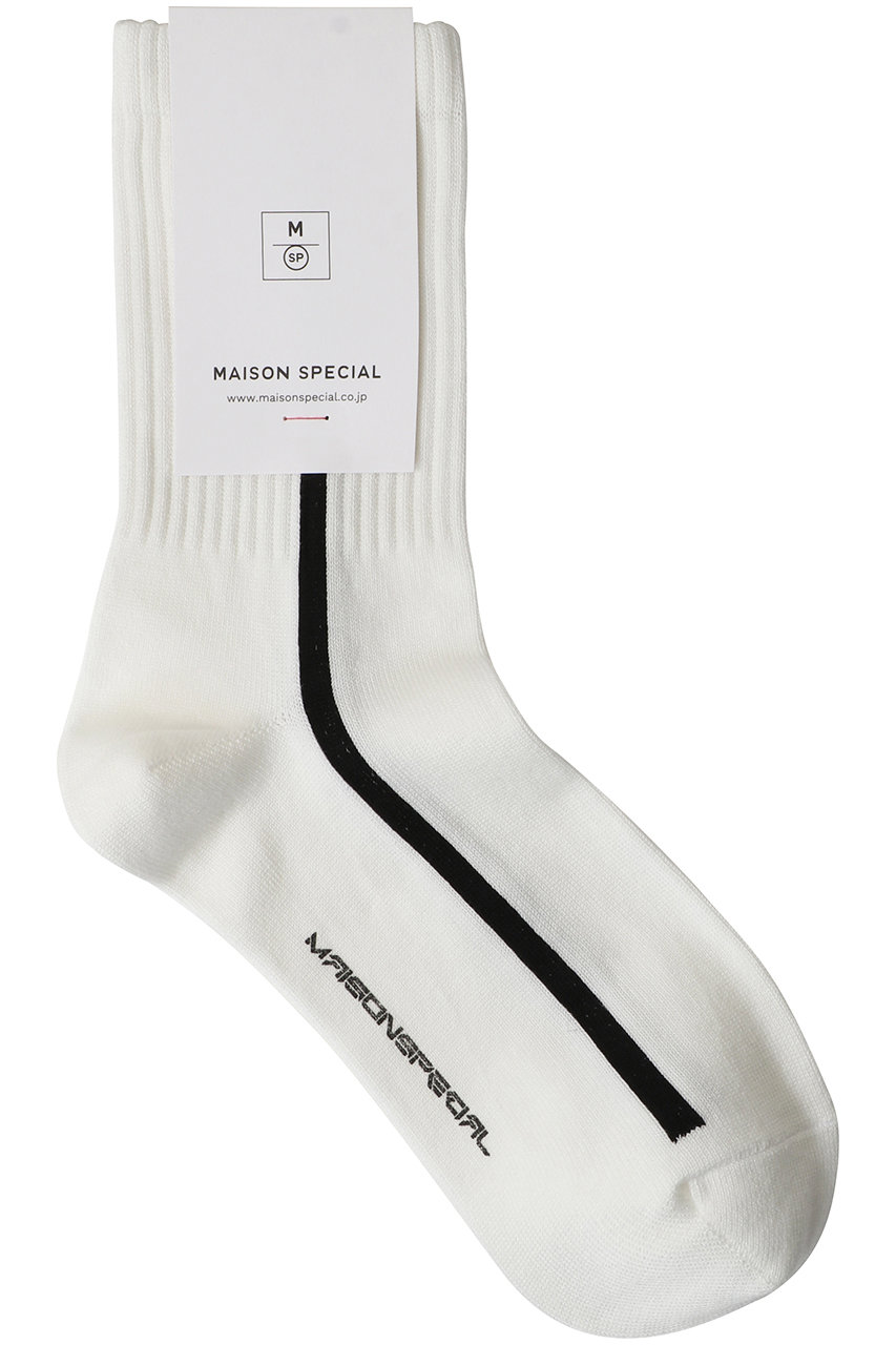 MAISON SPECIAL 【UNISEX】シルケットラインソックス ミドルレングス (WHT(ホワイト), FREE) メゾンスペシャル ELLE SHOP