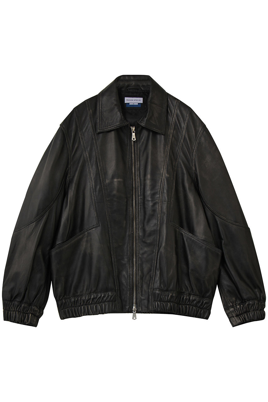 MAISON SPECIAL 【UNISEX】SHEEPレザー 襟付き切替レザーブルゾン (D.BLK(ブラック), 0) メゾンスペシャル ELLE SHOP