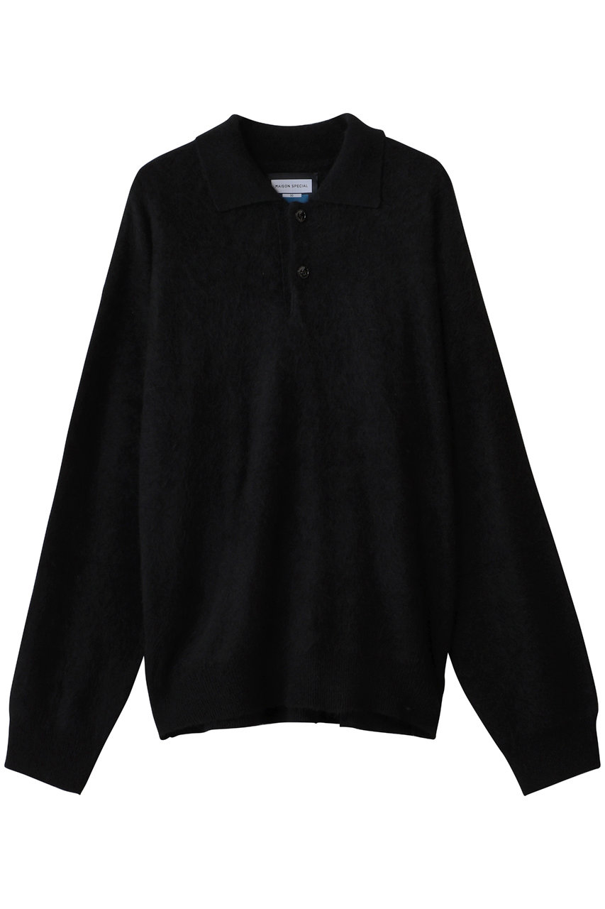 MAISON SPECIAL 【UNISEX】Super140 EX FINE MERINO ニットポロシャツ (BLK(ブラック), 1) メゾンスペシャル ELLE SHOP