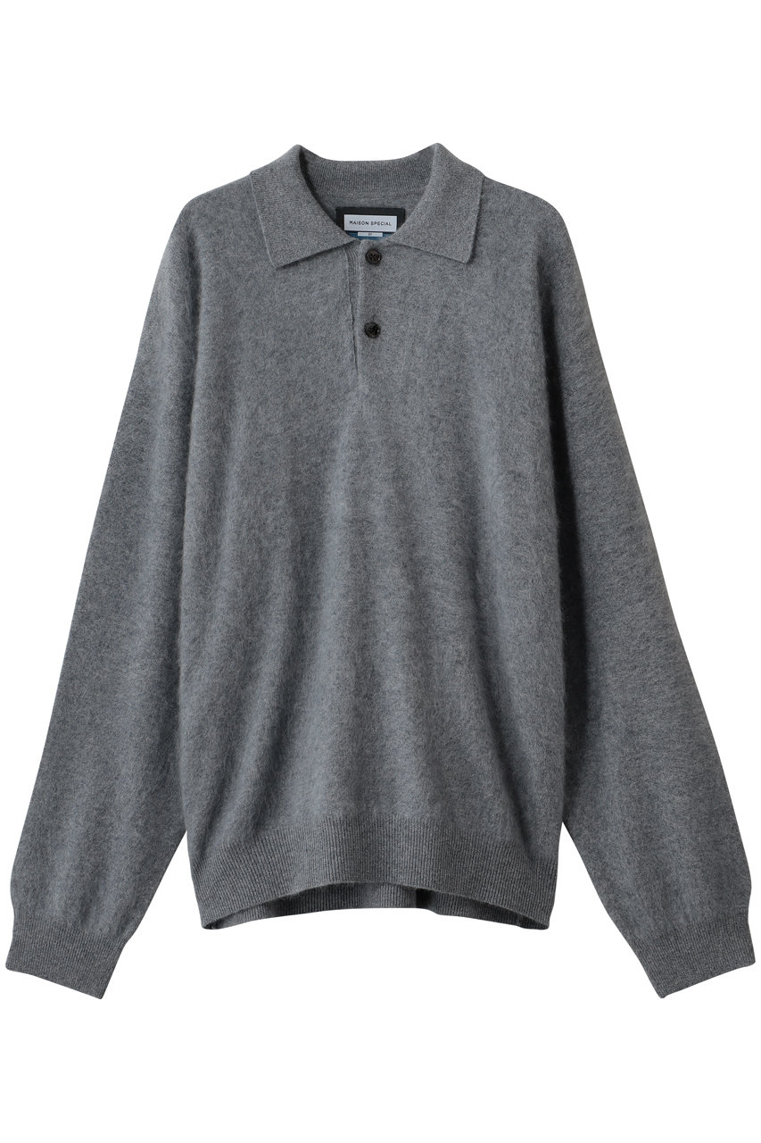 MAISON SPECIAL 【UNISEX】Super140 EX FINE MERINO ニットポロシャツ (GRY(グレー), 0) メゾンスペシャル ELLE SHOP